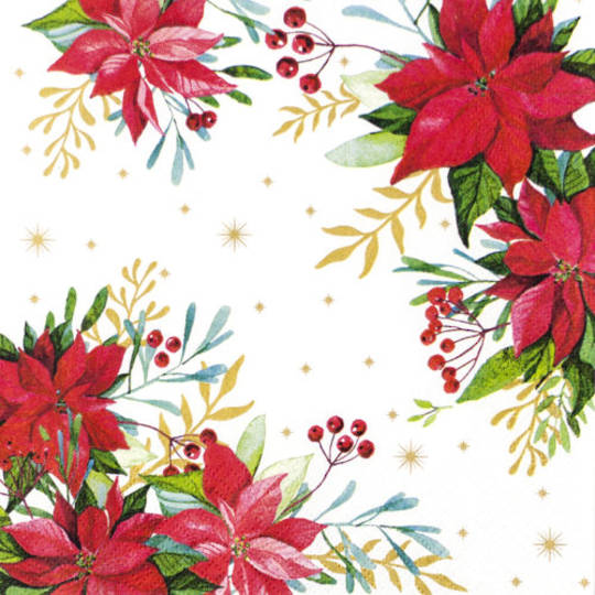 SPECIAL - 2 FOR 1, Paper Napkins 33cm, Traditional Poinsettia *ETA Nov